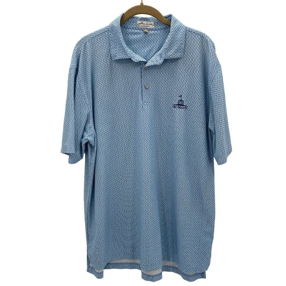 Peter Millar Summer Comfort Blue/White Polo Shirt Men's Size L